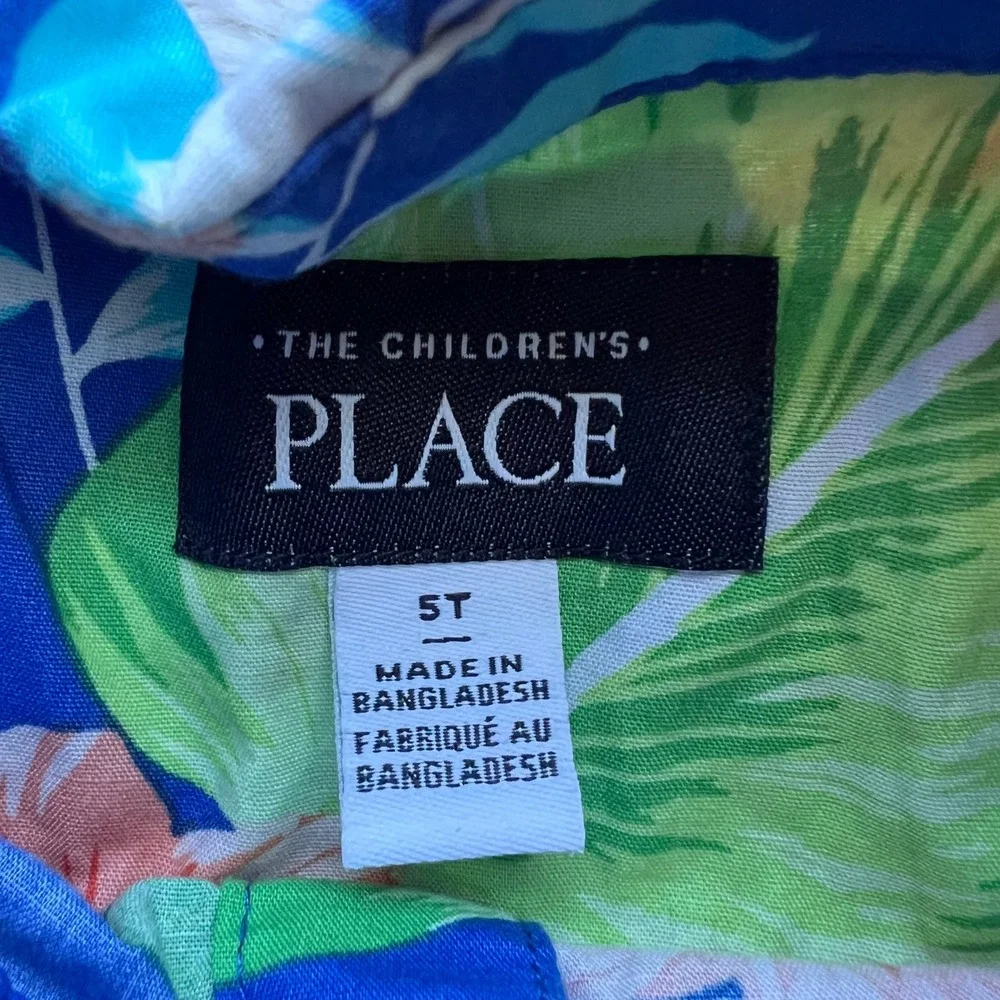 The Childrens Place‎ Boys Size 5T Blue Tropical Floral Cotton Button Down Shirt